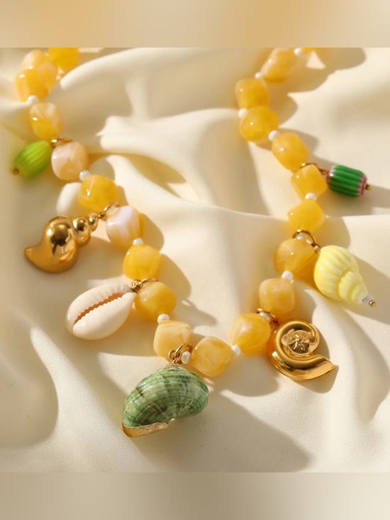 Anthropologie Jewelry - Yellow Shell Charm Beaded Necklace - Women Beach Jewelry